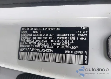 2021 Porsche Cayenne Gts z USA, uszkodzony, nr VIN WP1AG2AY9MDA34306